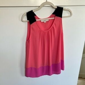 Loft Coral, Pink, and Black Sleeveless Colorblock Blouse Womens Size Small
